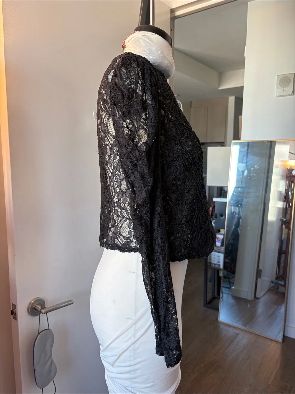 Zara Black Floral Lace Long-Sleeve Top